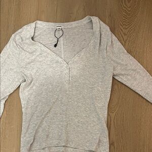 Garage Light Gray Long Sleeve Top buttoned